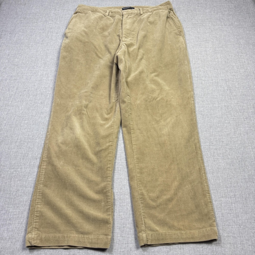 Polo Ralph Lauren Corduroy Pants‎ Mens 34x30 Beige Khakis Flat Front Straight